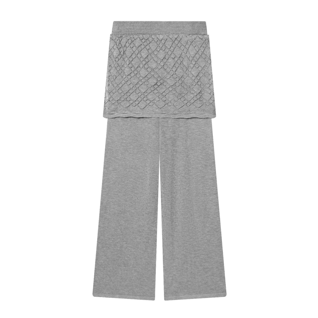 Damen Leichtes Feinstrick-Loungewear-Set mit Rundhalsausschnitt und weiter Palazzo-Hose Nord Taschen