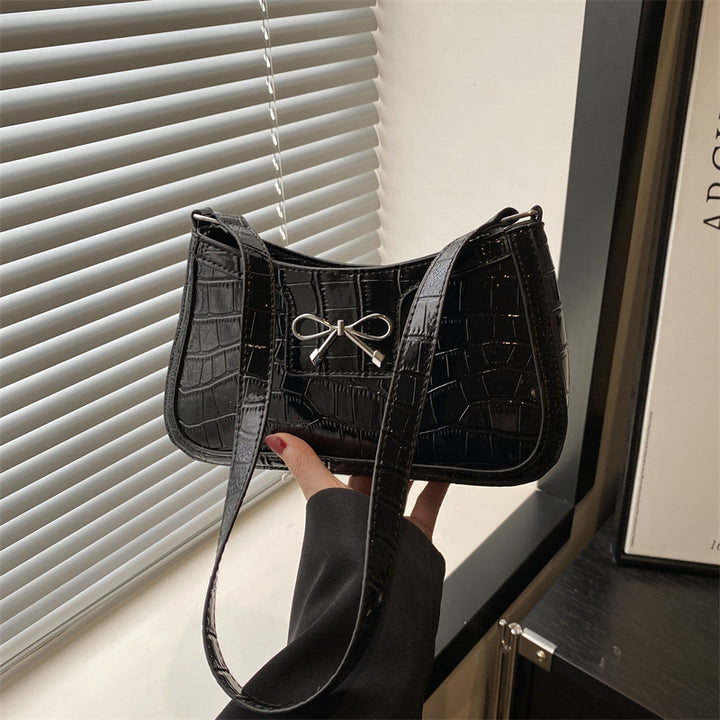 Damen elegante Handtasche mit Krokodilprägung und Schleifendetail Nord Taschen