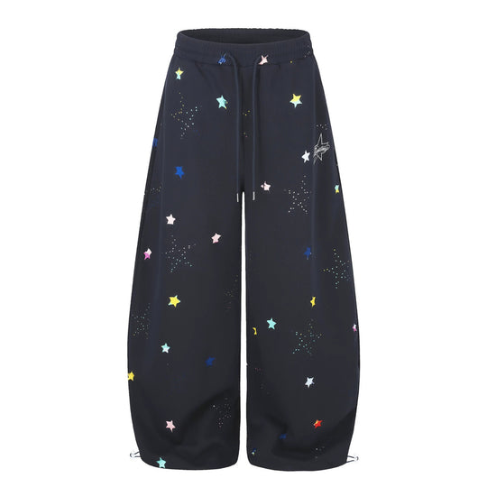 Damen Extraweite Palazzo-Capri-Sweathose mit Sternen-Print, Komfortbund und verstellbarem Saum Nord Taschen