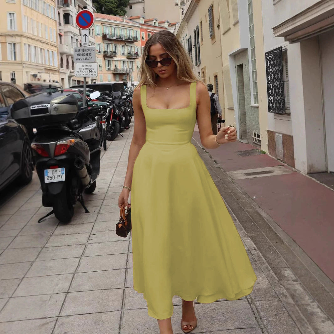 Damen Elegantes Maxikleid mit traumhaftem A-Linien Schnitt und schickem Quadrat-Ausschnitt