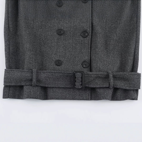 Damen Kurzer doppeltreihiger Wollmix‑Mantel mit Stehkragen und taillierendem Bindegürtel Nord Taschen