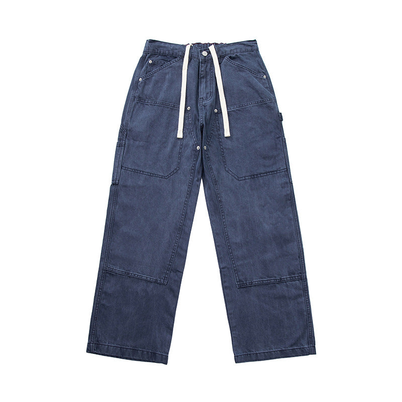 Herren Weite Utility-Denimhose mit Tunnelzugbund und aufgesetzten Taschen Nord Taschen