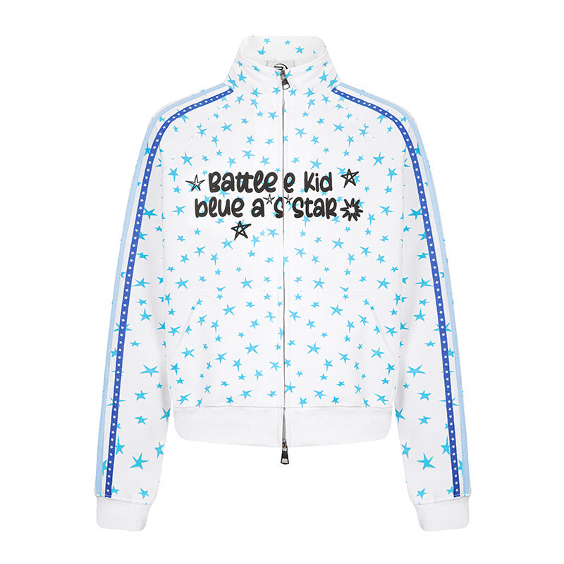 Damen Sweatjacke im Retro-Trackstil mit Stehkragen, Sternen-Print und Kontraststreifen Nord Taschen