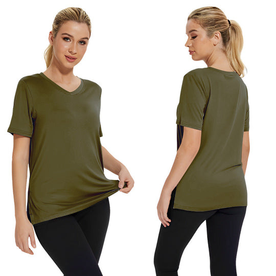 Damen Funktionales V-Ausschnitt Sportshirt mit atmungsaktiver Technologie Nord Taschen