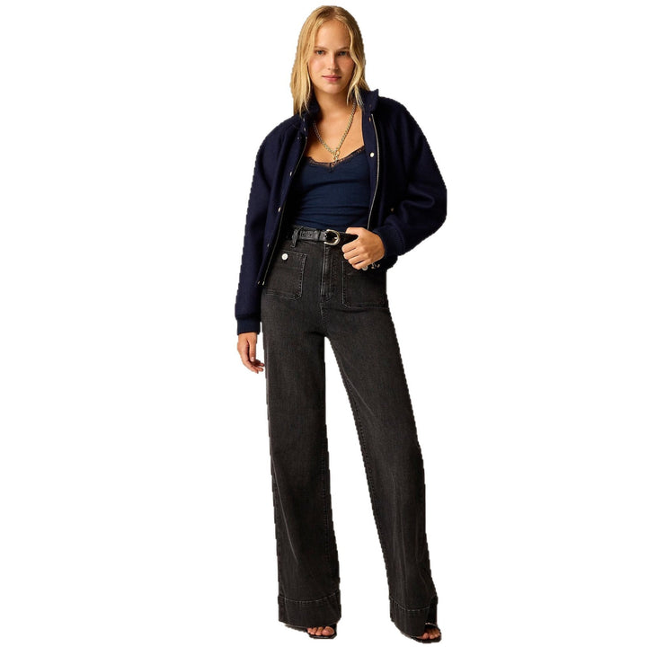 Damen High-Waist Wide-Leg-Jeans mit aufgesetzten Fronttaschen und weitem Bein Nord Taschen