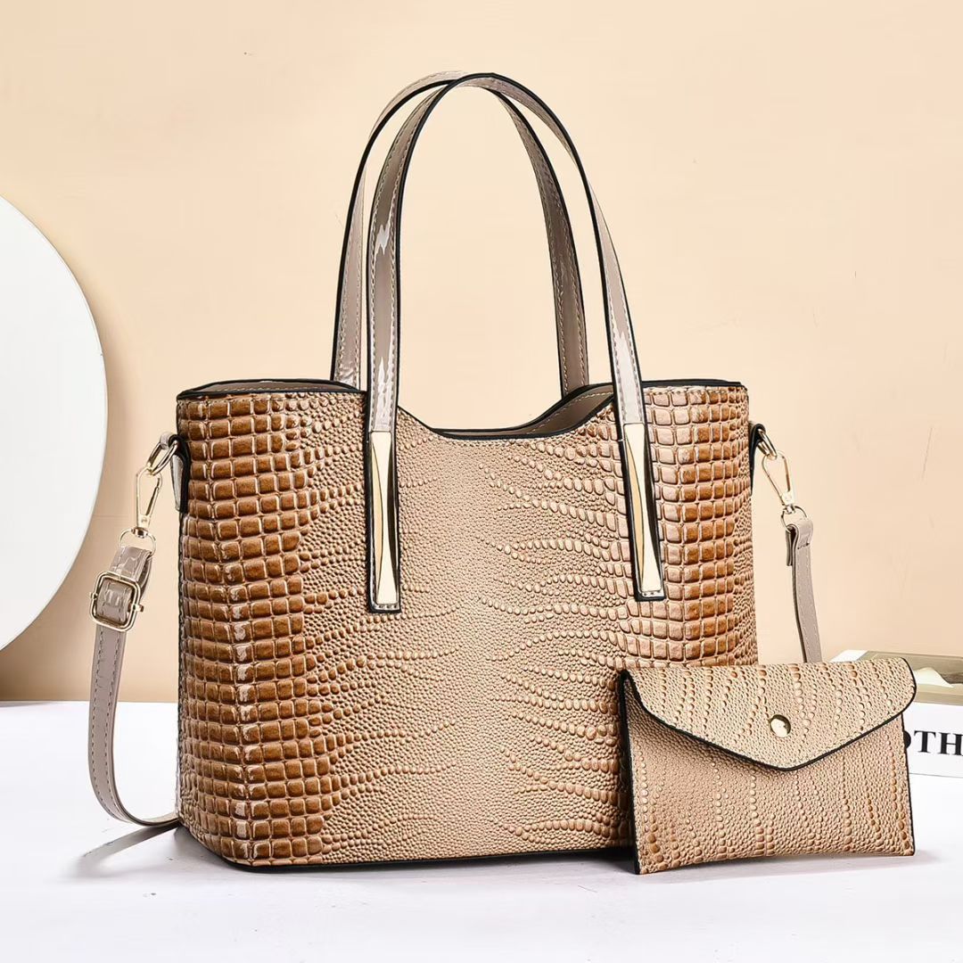Damen elegante Handtasche mit Kroko-Prägung und Clutch Nord Taschen