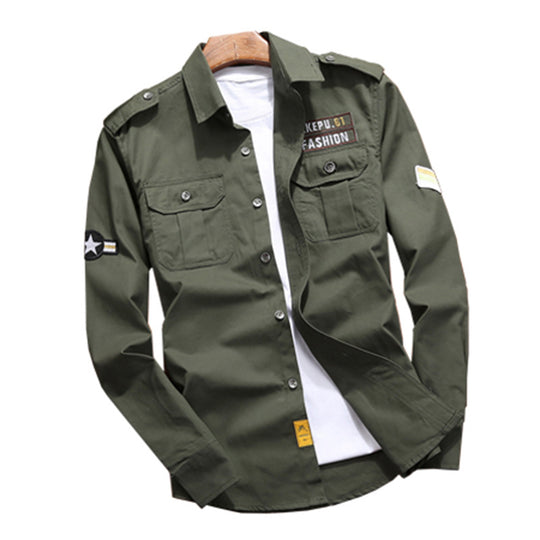 Herren Utility-Hemdjacke mit Schulterpatten, aufgesetzten Brustpattentaschen und Patch‑Applikationen Nord Taschen