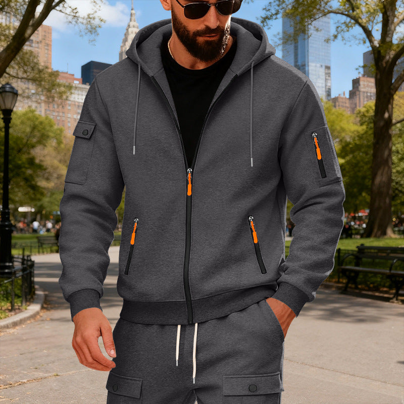 Herren Sportliche Zip-Hoodie mit Innovativen Reißverschlusstaschen