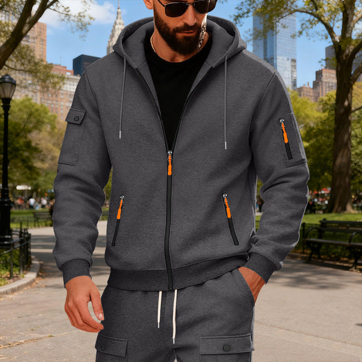Herren Sportliche Zip-Hoodie mit Innovativen Reißverschlusstaschen