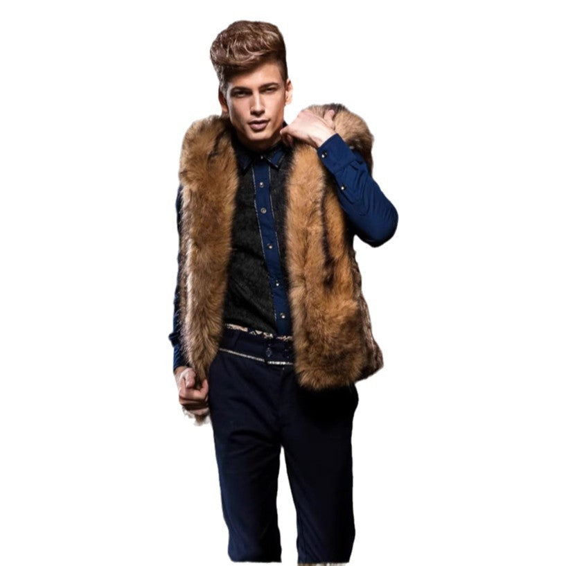 Herren Elegante Kunstpelz-Weste mit tiefem Kragen und luxuriösem Design