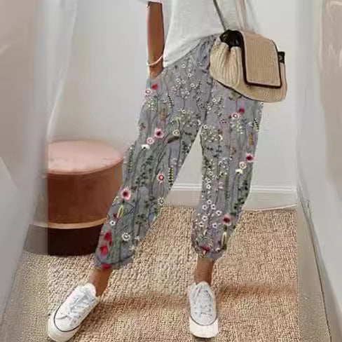 Damen Leinen-Joggerhose mit Kordelzug, lockerer Tapered-Schnitt und gekrempelten Säumen Nord Taschen