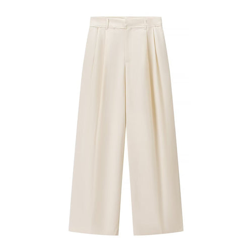 Damen Hochtaillierte Palazzohose mit Bundfalten und weitem Bein Nord Taschen