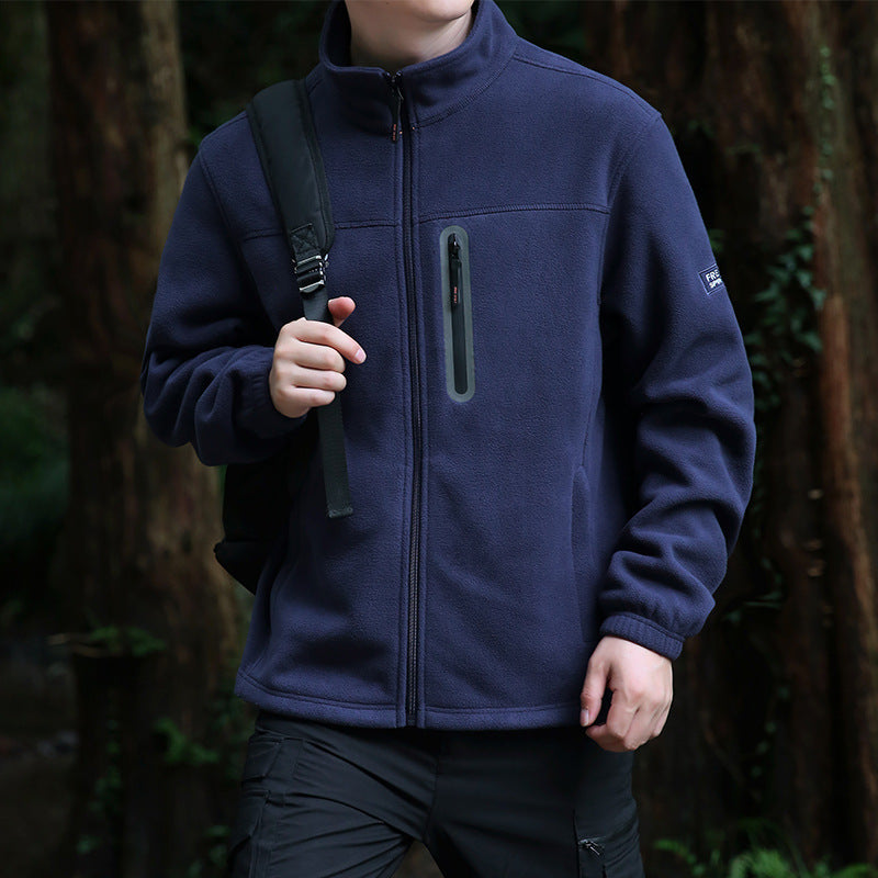 Herren Thermo‑Mikrofleece‑Outdoorjacke mit Stehkragen, wasserdichter Brustreißverschlusstasche Nord Taschen