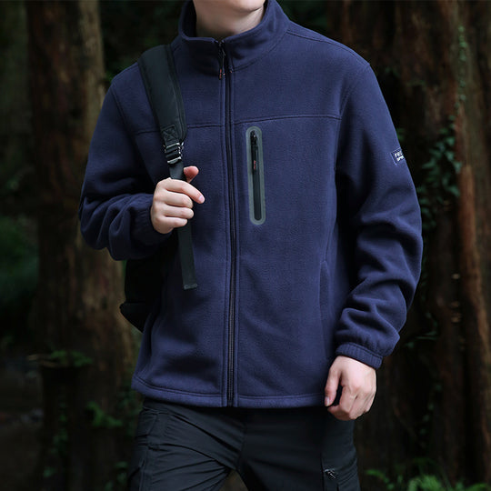 Herren Thermo‑Mikrofleece‑Outdoorjacke mit Stehkragen, wasserdichter Brustreißverschlusstasche Nord Taschen