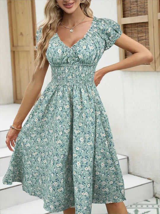 Damen Sommerliches Maxikleid mit Rüschendetails und elastischem Taillenbereich