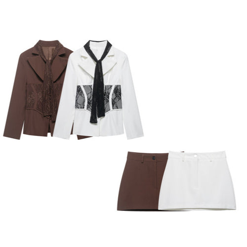 Damen Taillierter Blazer mit Spitzeneinsätzen und integriertem Spitzenschal Nord Taschen