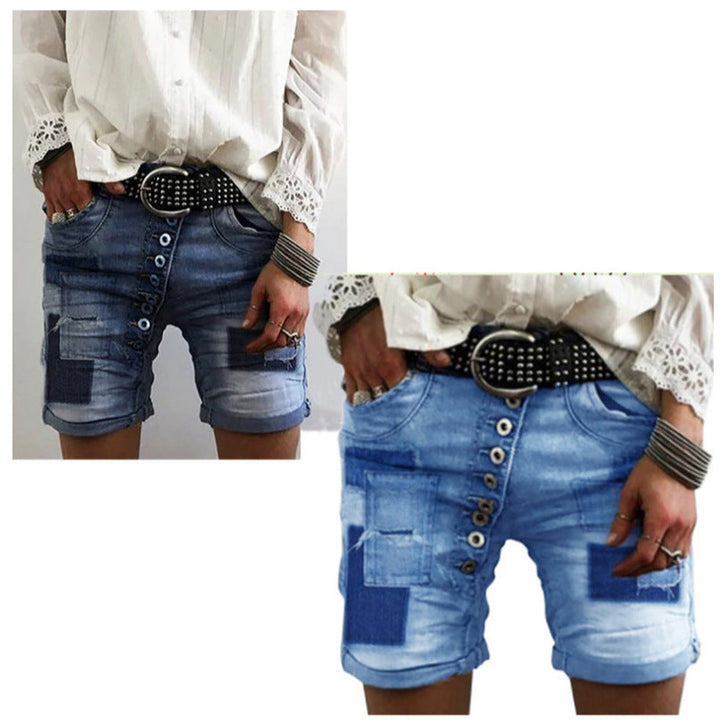 Damen modische Denim-Shorts mit funktionalen Taschen und distressed Akzenten