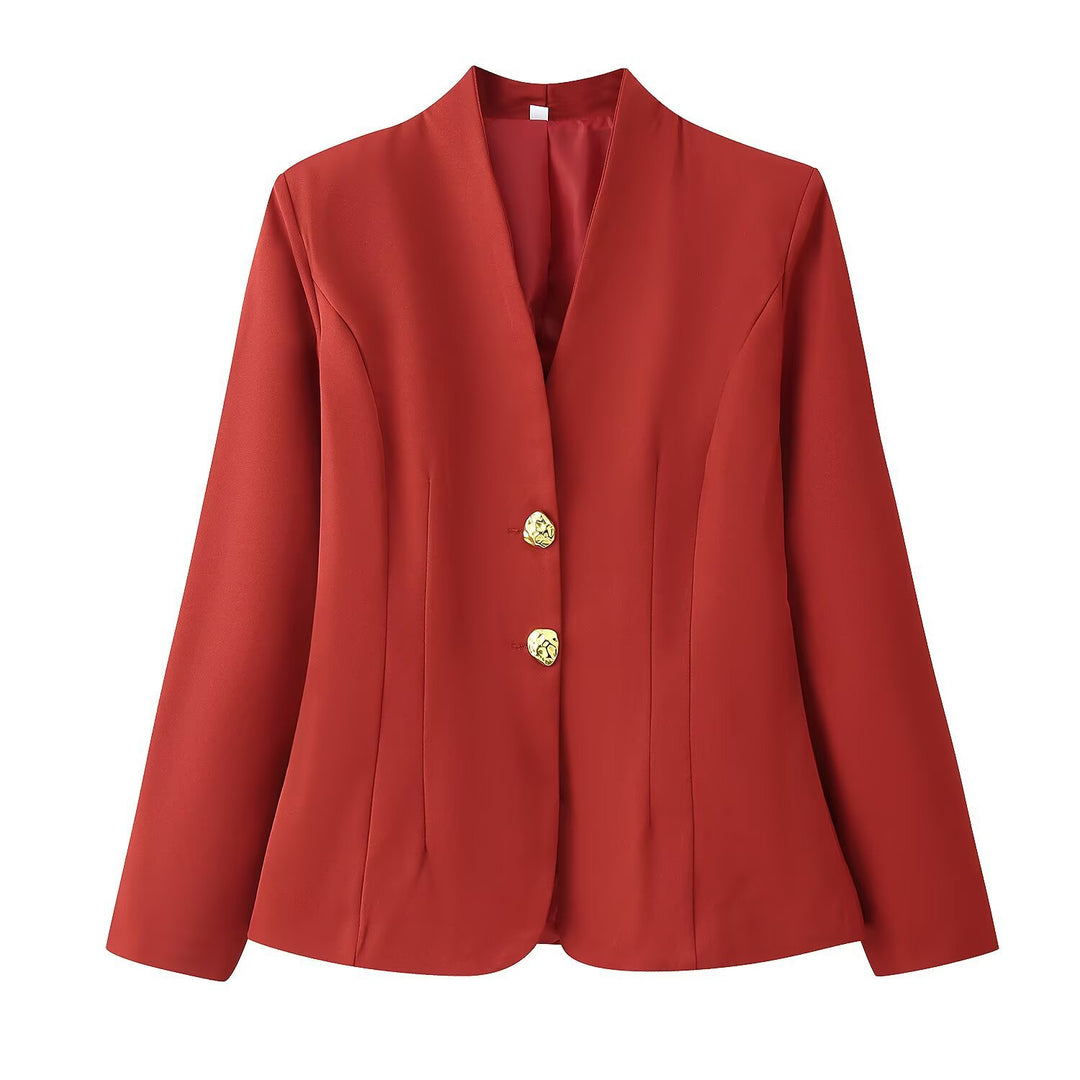 Damen Taillierter Blazer mit V‑Ausschnitt, nahtfeiner Silhouette und Zierknöpfen Nord Taschen