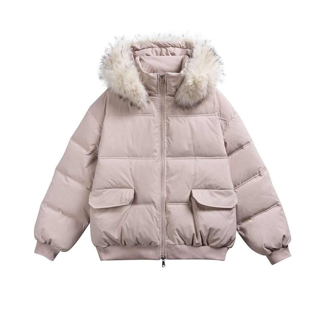 Damen Boxy-Pufferjacke mit Kapuze und voluminösem Kunstfellkragen Nord Taschen