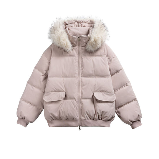 Damen Boxy-Pufferjacke mit Kapuze und voluminösem Kunstfellkragen Nord Taschen