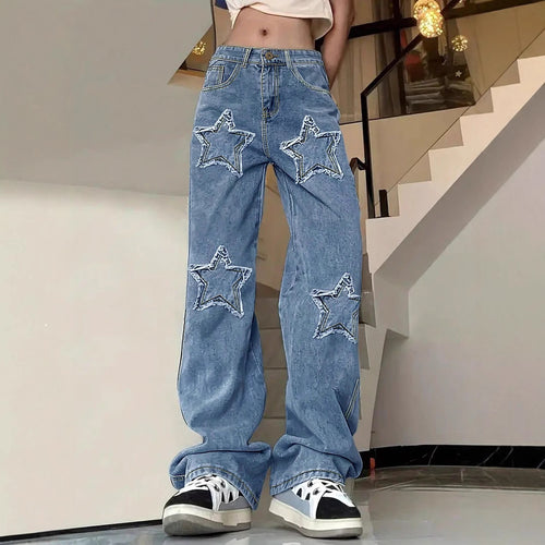 Damen Extraweite Baggy-Jeans aus leichter Denim mit Stern-Applikationen und überlängerter Silhouette Nord Taschen