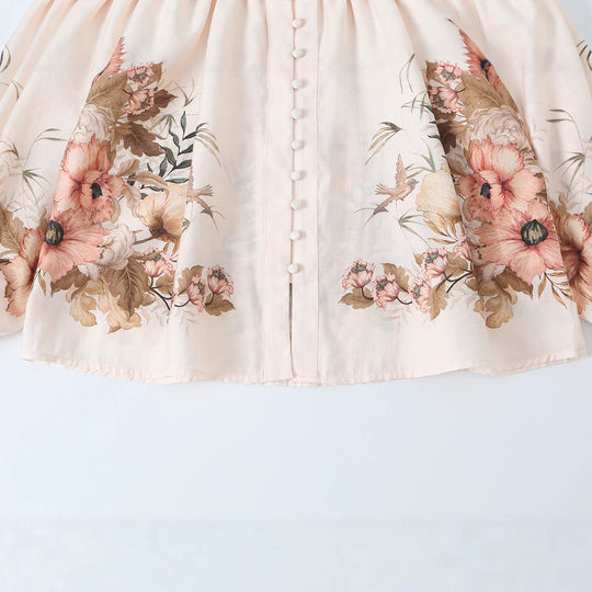 Damen Bluse mit Stehkragen, durchgehender Knopfleiste und weiten Ballonärmeln Nord Taschen