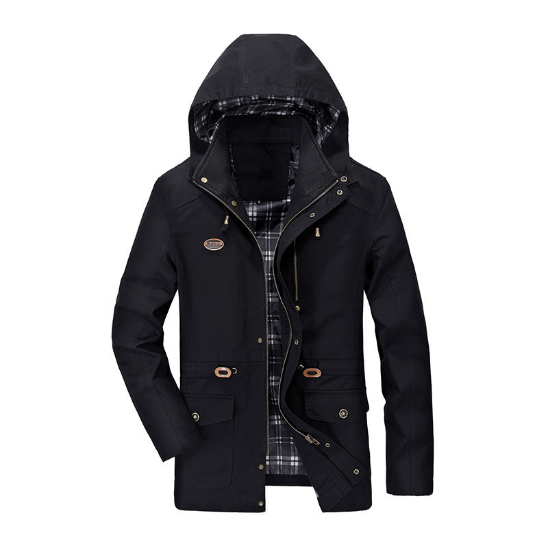 Herren mittellanger Parka mit Kapuze, kariertem Innenfutter und Taillenkordel Nord Taschen