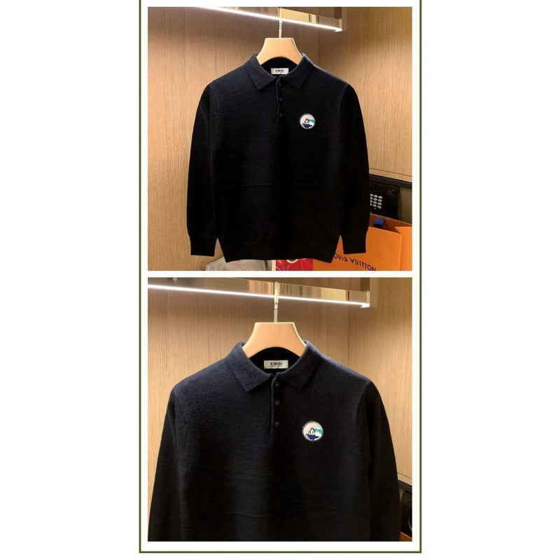 Herren Polokragen-Pullover aus weichem Flauschstrick mit Logo‑Patch Nord Taschen