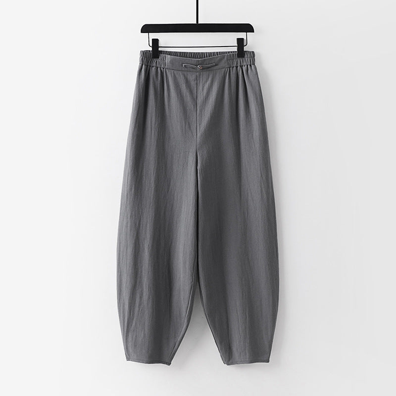 Damen Leichte Leinen-Haremshose mit elastischem Bund und schmal zulaufenden Knöcheln Nord Taschen