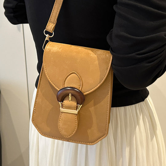 Damen Umhängetasche mit verstellbarem Riemen und stilvollem Holzverschluss Nord Taschen