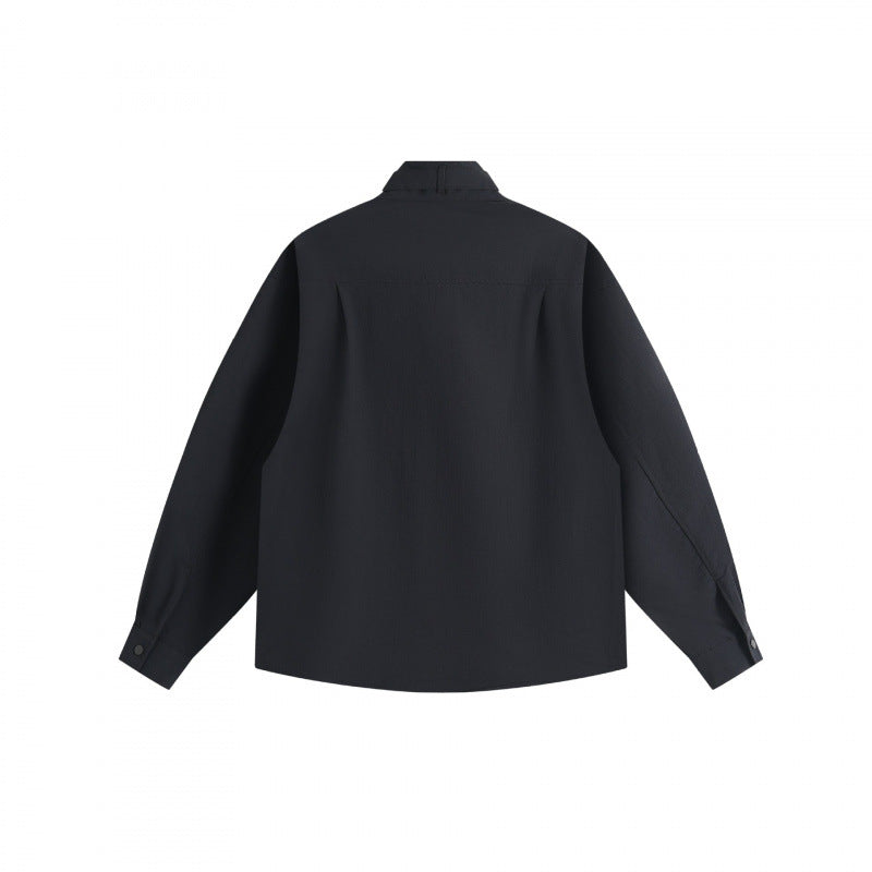 Unisex Kastenförmiges Overshirt mit Stehkragen, Bindeschlaufe und Druckknopfleiste Nord Taschen