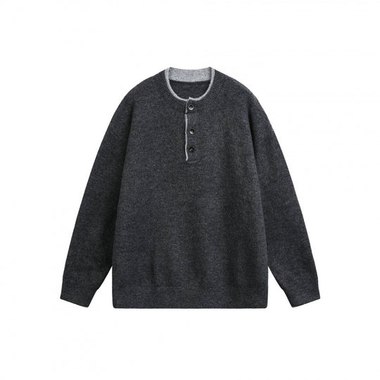 Unisex Grobgestrickter Henley-Pullover mit halber Knopfleiste und geripptem Ausschnitt Nord Taschen