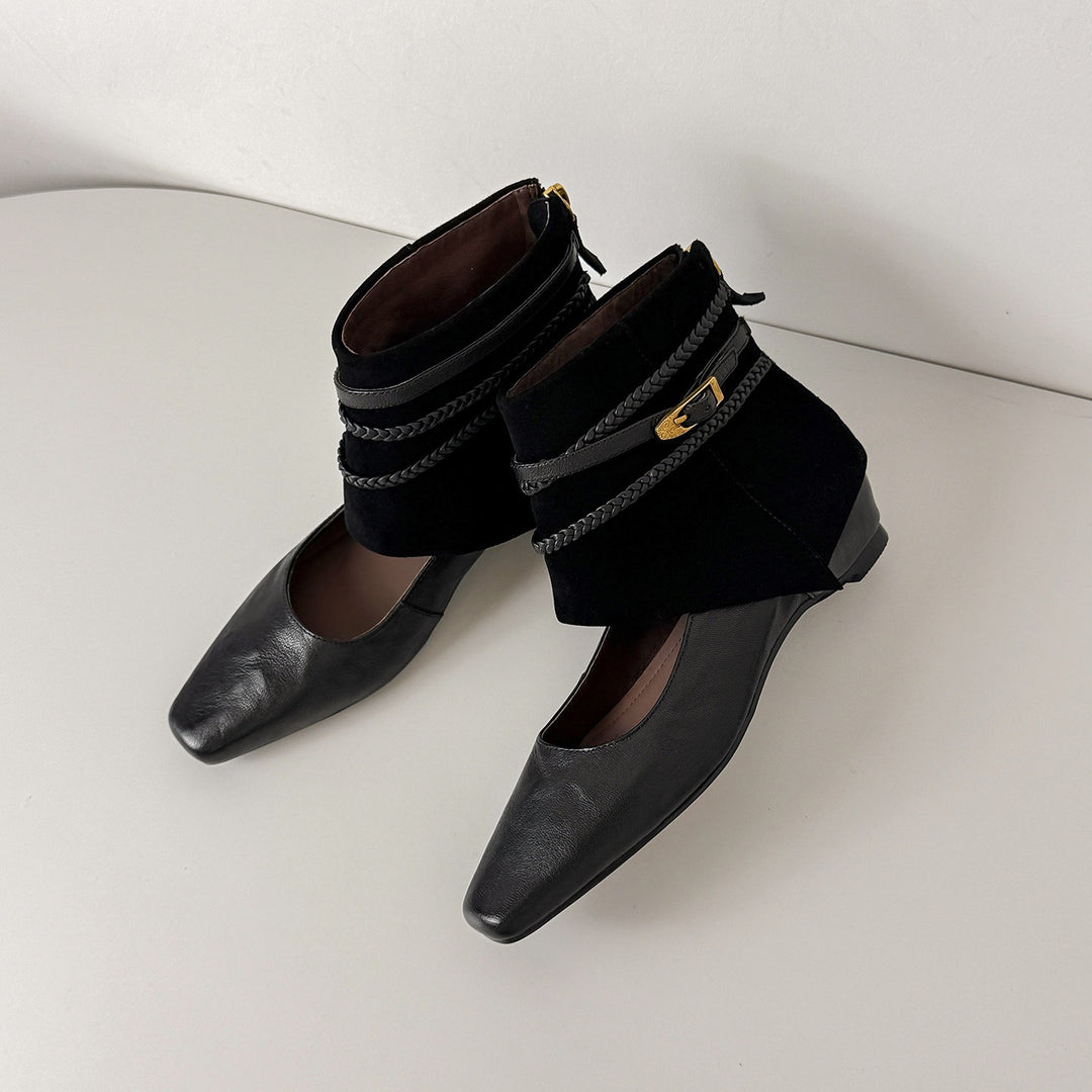 Damen Ankle‑Slipper mit umschlagbarem Velours‑Schaft und geflochtenen Zierriemen Nord Taschen