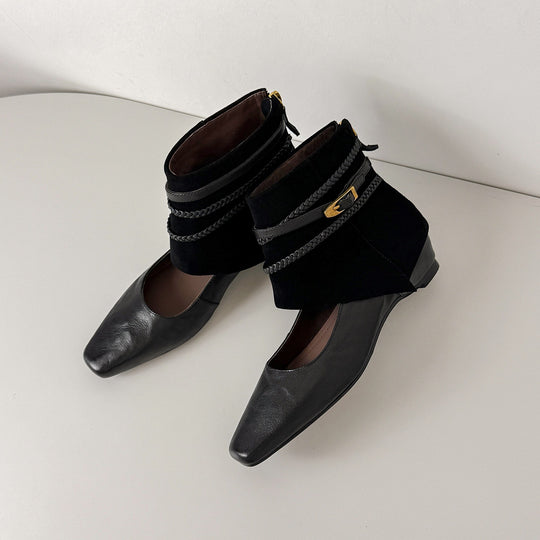 Damen Ankle‑Slipper mit umschlagbarem Velours‑Schaft und geflochtenen Zierriemen Nord Taschen