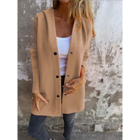 Damen Midilanger Oversize-Mantel aus Wollmix mit klarer Knopfleiste und minimalistischem Revers Nord Taschen