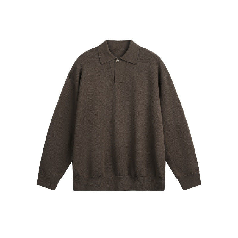 Herren Lockerer Strick-Polo-Pullover mit Knopfblende und Oversize-Schnitt Nord Taschen