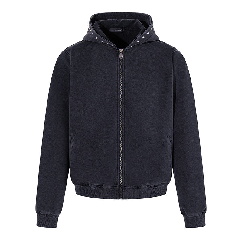 Herren Kurz geschnittene Zip‑Kapuzenjacke aus Velours mit Nietenbesetzter Kapuze Nord Taschen