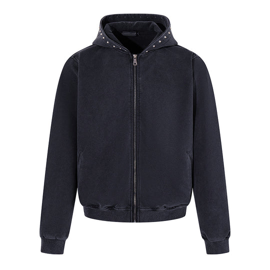 Herren Kurz geschnittene Zip‑Kapuzenjacke aus Velours mit Nietenbesetzter Kapuze Nord Taschen