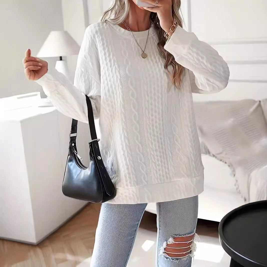 Damen Oversize Strick‑Sweatshirt mit Zopfmuster und geripptem Saum Nord Taschen