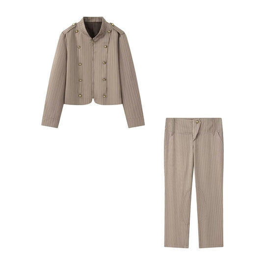 Damen Kurzjacke im Military-Stil mit Stehkragen und Zierknopfreihe Nord Taschen