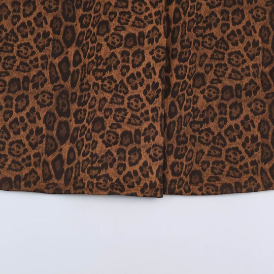 Damen Doppelreihiger Mantel mit Leopardenmuster und Satin-Schalkragen Nord Taschen