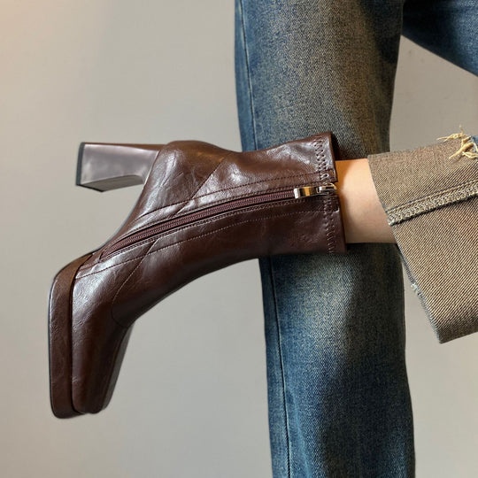 Damen Knöchelhohe Stiefelette mit geteilter Vorderblattform, weichem Nappaleder und sculpted Blockabsatz Nord Taschen