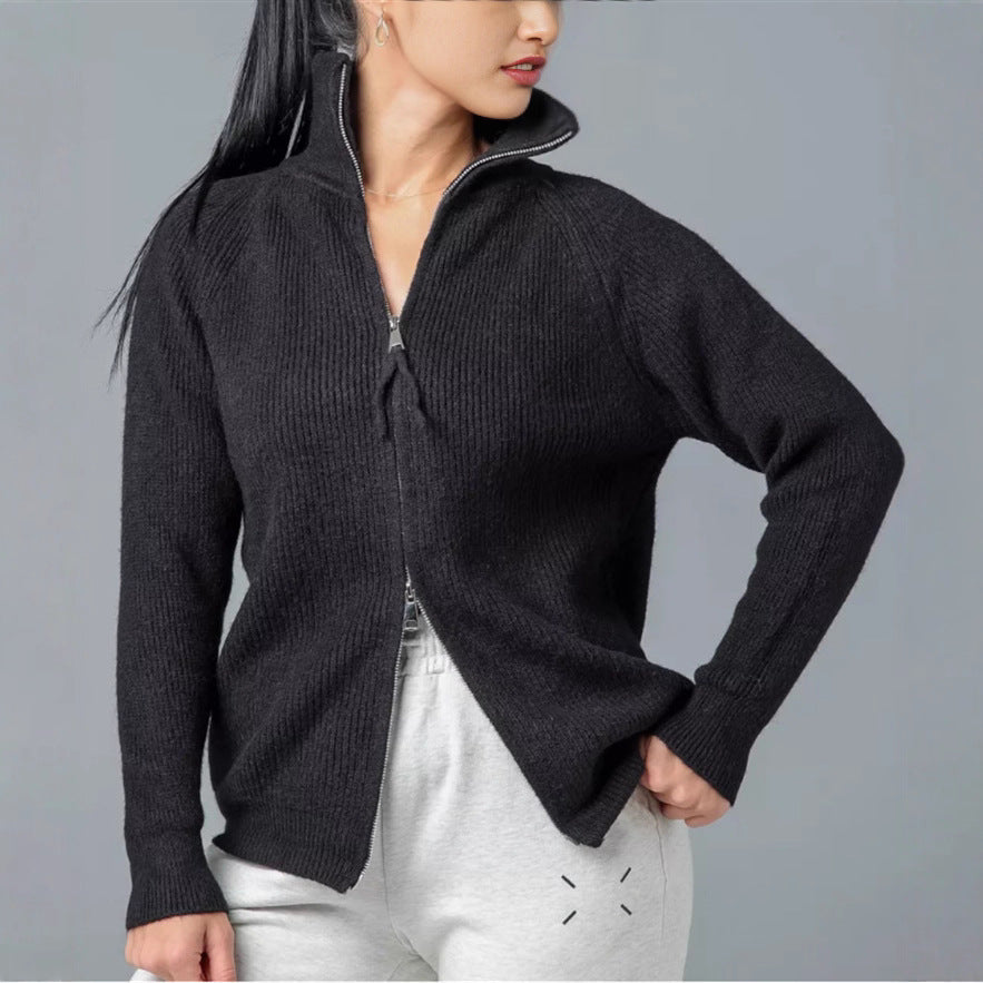 Damen Strickjacke mit hohem Kragen und Reißverschluss