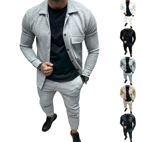 Herren Strukturiertes Jersey-Freizeitset mit Overshirt und Tapered Jogginghose Nord Taschen