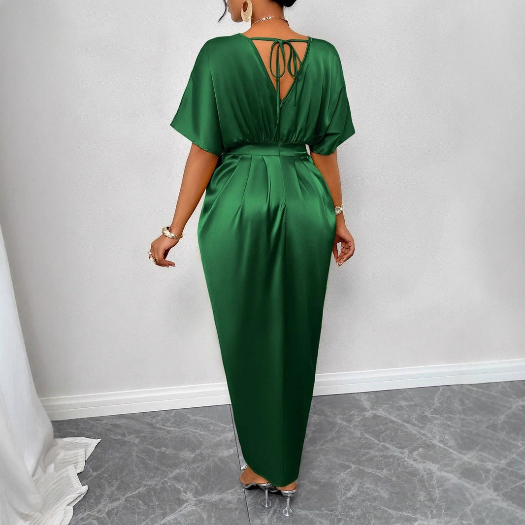 Damen Midikleid mit elegantem V-Ausschnitt und seitlichem Schlitz - Arvani