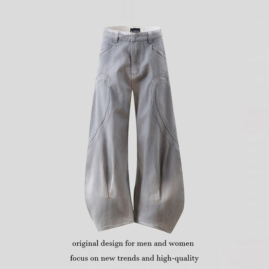 Damen Weite Ballon-Denim-Culotte mit hoher Taille, Teilungsnähten und markanten Knie-Panels Nord Taschen