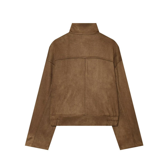 Damen Kurze Boxy‑Suede‑Jacke mit Stehkragen und aufgesetzten Pattentaschen Nord Taschen