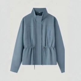 Damen Leichte Taillierte Übergangsjacke mit Stehkragen, Tunnelzug und verdecktem Verschluss Nord Taschen