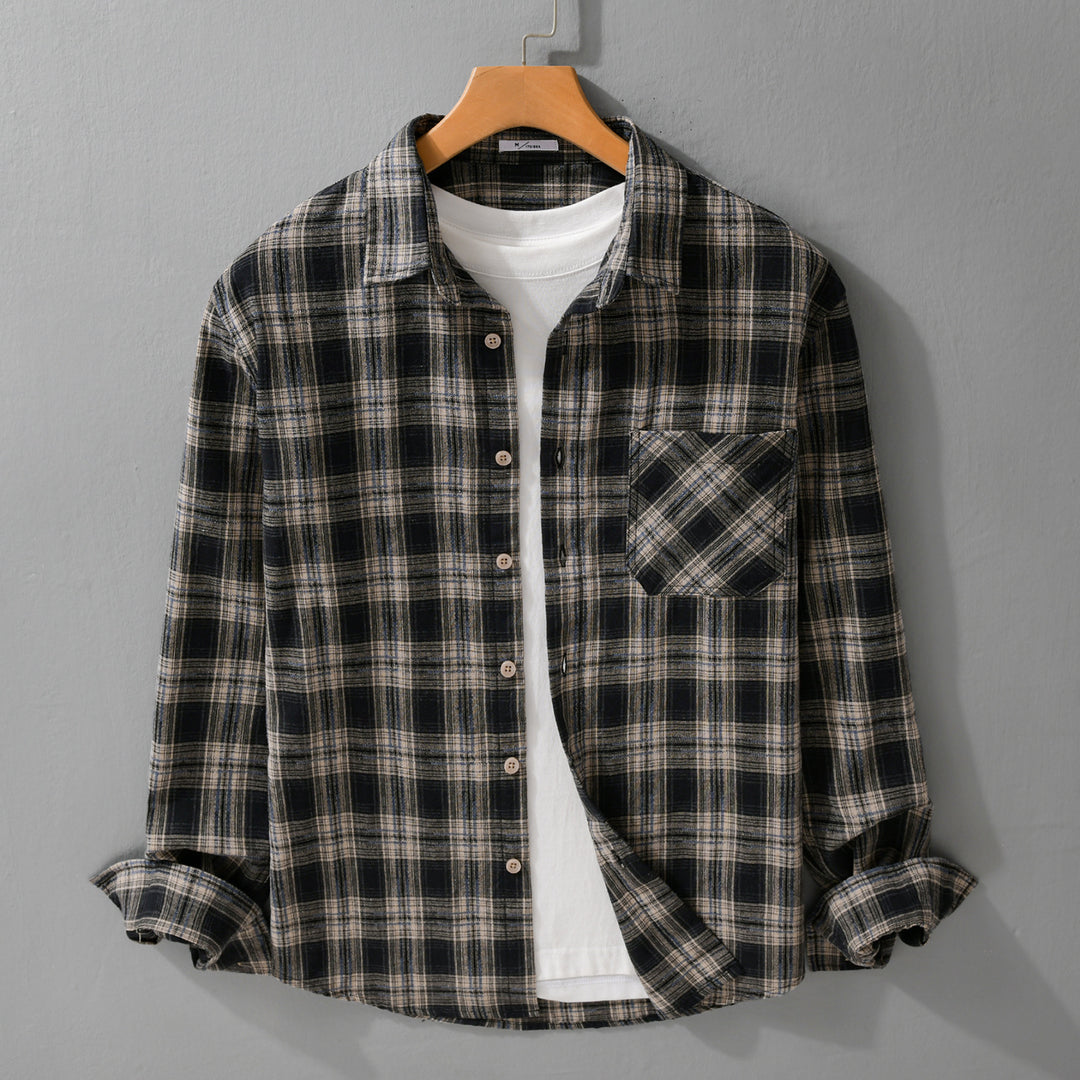 Herren Kariertes Flanell-Überhemd im Vintage‑Look mit aufgesetzter Brusttasche und legerer Passform Nord Taschen