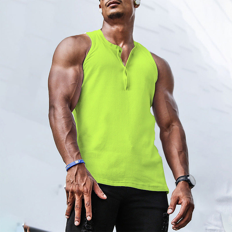 Herren Ärmelloses Sport-Tanktop mit Knopfleiste und atmungsaktivem GewNord Taschene